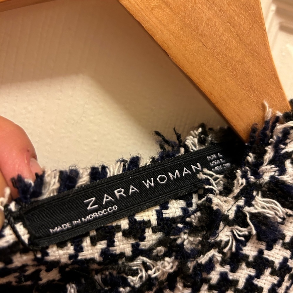 Zara Navy & Cream Fringed Houndstooth Pullover Knitted Shirt Sz L NWT! - Picture 16 of 16